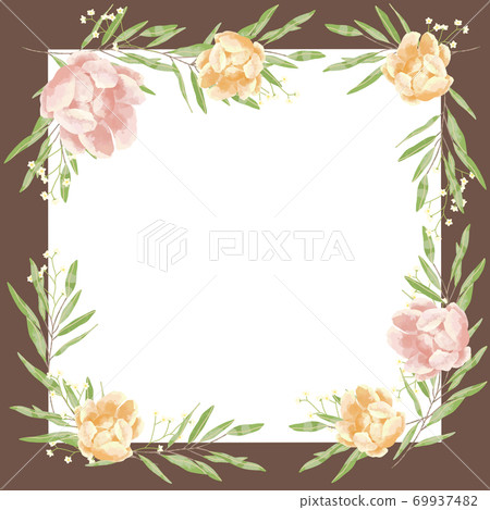 A frame of roses, forget-me-nots and eucalyptus with a gentle touch A frame of roses, forget-me-nots and eucalyptus with a gentle touch 69937482