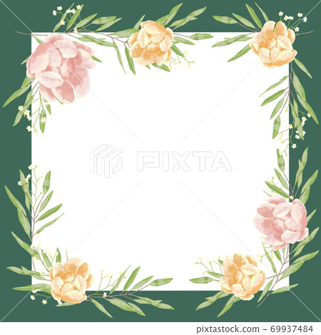 A frame of roses, forget-me-nots and eucalyptus with a gentle touch A frame of roses, forget-me-nots and eucalyptus with a gentle touch 69937484