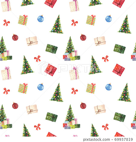 Watercolor christmas seamless pattern - Stock Illustration [69937819 ...