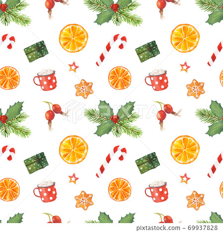 Watercolor seamless pattern with Christmas... - Stock Illustration ...