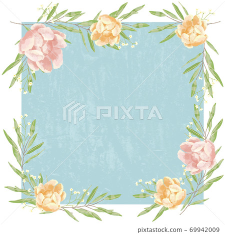 玫瑰花，勿忘我和桉樹的框架，帶有柔和的觸感 69942009