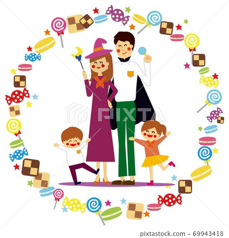 Family enjoying Halloween Sweets leasing Family enjoying Halloween Sweets leasing 69943418