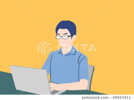 一名商人，在計算機上伏案工作 69943911