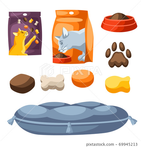 Set of various cat items. Set of various cat items. 69945213