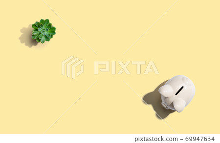 A white piggy bank overhead view A white piggy bank overhead view 69947634
