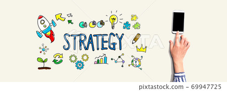 Strategy with person using smartphone Strategy with person using smartphone 69947725