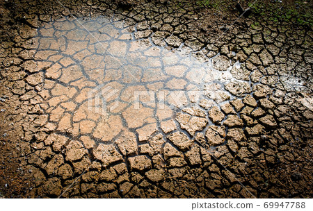 Cracked land and little pond background Cracked land and little pond background 69947788