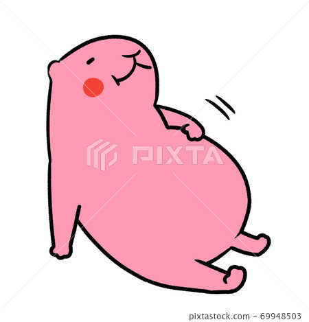 Pink Mouse who is full of happiness after eating full (Glutton, hungry, Akamaru cheeks) 69948503