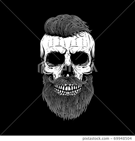 Bearded skull on dark background. Design element for poster, emblem, t shirt. Vector illustration 69948504