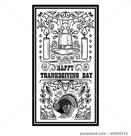 Happy thanksgiving day. Banner template with pumpkin, turkey. Design elements for poster, banner, card. Vector illustration 69948535