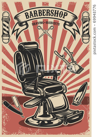 Barber shop poster template. Barber chair and... - Stock Illustration  [69948776] - PIXTA