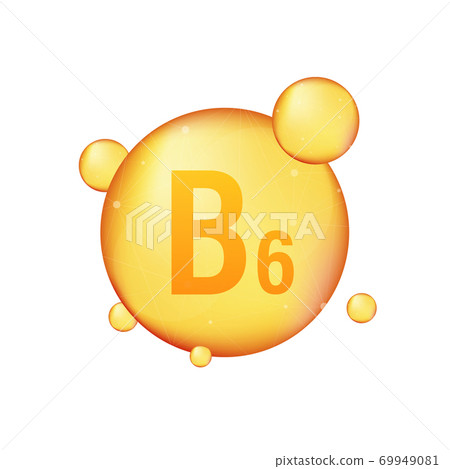 Vitamin B 6 gold shining icon. Ascorbic acid. Vector illustration 69949081