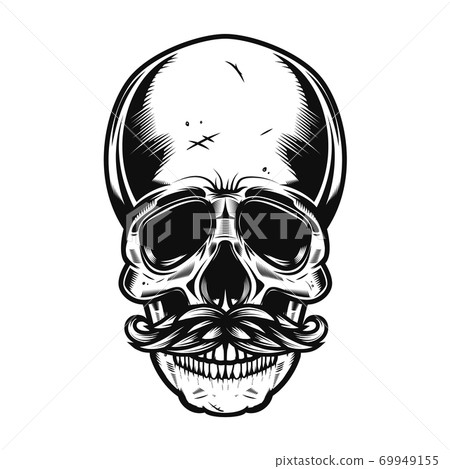 Illustration of the human skull with mustaches isolated on white background. Vector illustration Illustration of the human skull with mustaches isolated on white background. Vector illustration 69949155
