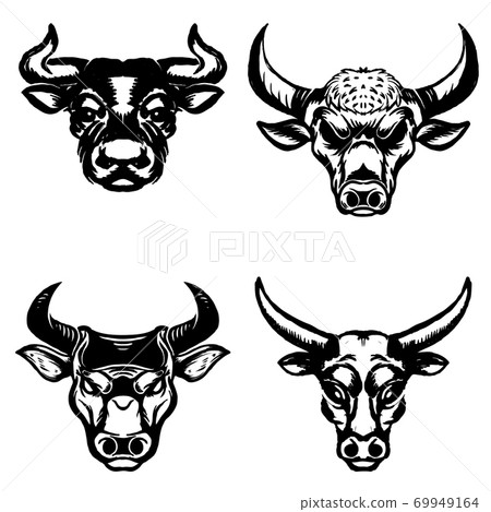 Set of hand drawn bull heads on white background. Set of hand drawn bull heads on white background. 69949164