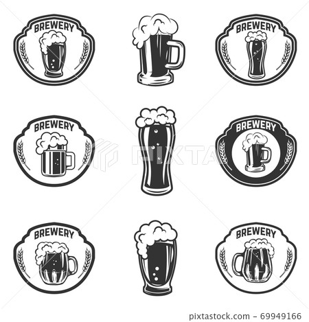 Set of emblems with beer mugs. Set of emblems with beer mugs. 69949166
