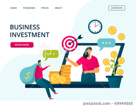 Business investments, financial market website template, vector illustration. Return of invetment profits in stock dividend. Easy invest. Business investments, financial market website template, vector illustration. Return of invetment profits in stock dividend. Easy invest. 69949888