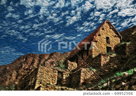 Stone houses and retaining walls in Machu Picchu Stone houses and retaining walls in Machu Picchu 69952508