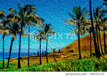 Tropical palm trees at Easter Island 69952524