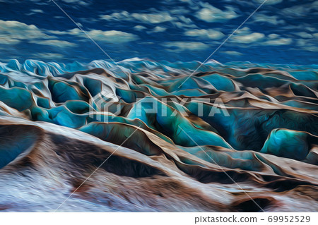 Glacier going towards a lake in a park 69952529