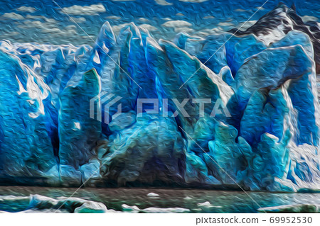 Glacier going towards a lake in a park 69952530