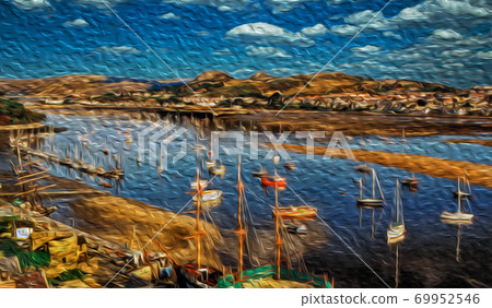 Sailboats moored in canal at the Conway Bay Harbor 69952546