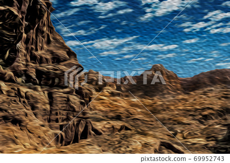 Eroded rocky cliffs with carved temple in Petra Eroded rocky cliffs with carved temple in Petra 69952743