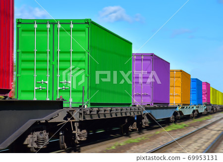 Cargo Containers Transportation On Freight Train Cargo Containers Transportation On Freight Train 69953131