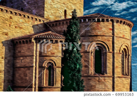 Stone walls on the Saint Vincent Basilica in Avila 69953163