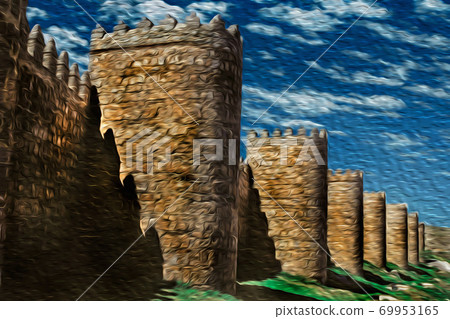 Several towers on the large city wall of Avila Several towers on the large city wall of Avila 69953165