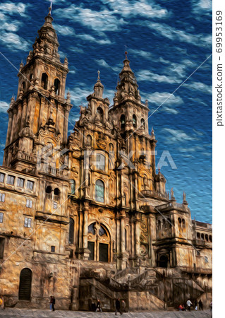 Facade Of Santiago De Compostela Cathedral Stock Illustration