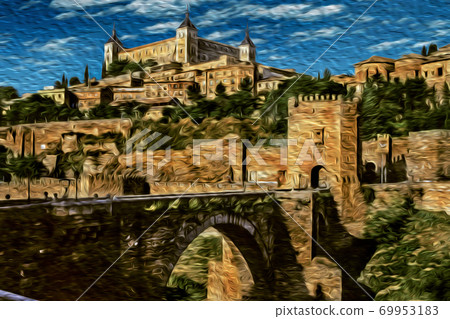 Gothic bridge in the historic center of Toledo 69953183