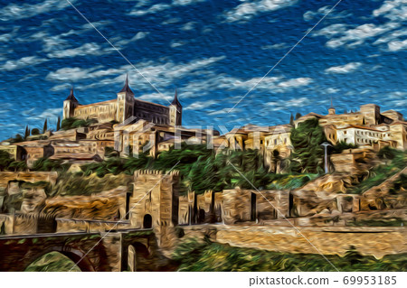 Gothic bridge in the historic center of Toledo 69953185