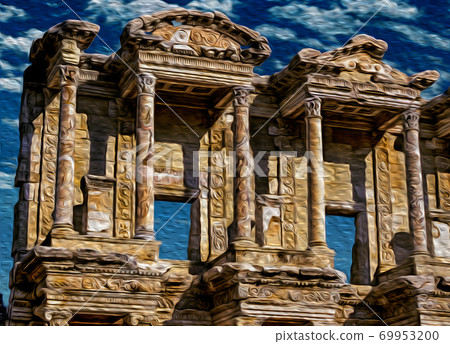 Marble columns at the Library of Celsus in Ephesus 69953200