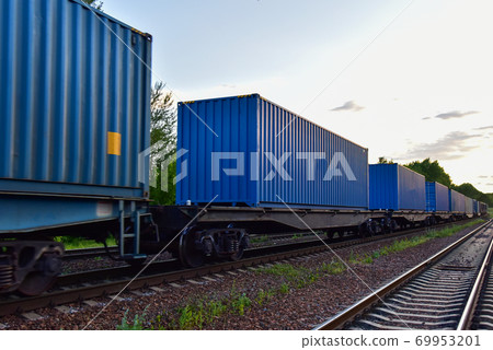 Cargo Containers Transportation On Freight Train 69953201