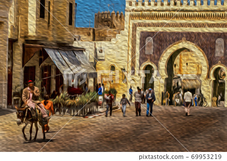 People in front of the Bab Bou Jeloud gate in Fez People in front of the Bab Bou Jeloud gate in Fez 69953219