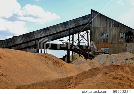 Sand making plant in mining quarry. Crushing 69953224