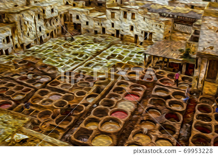 Tanks on leather tanneries in medina of Fez 69953228