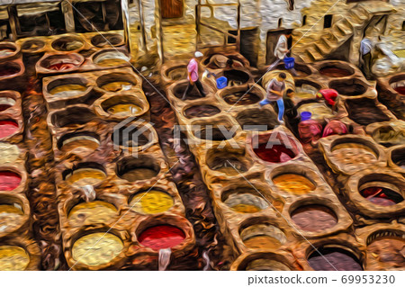 Tanks on leather tanneries in medina of Fez 69953230