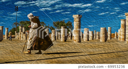 Old man among several columns in Rabat Old man among several columns in Rabat 69953236