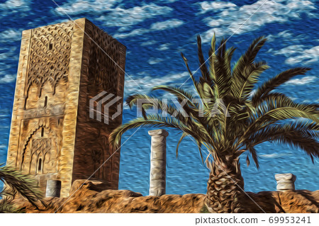 Hassan Tower on the Mohammed V mausoleum in Rabat 69953241