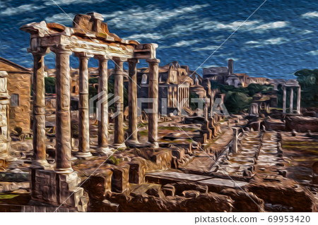 Columns and ruins of Roman Forum in Italy 69953420