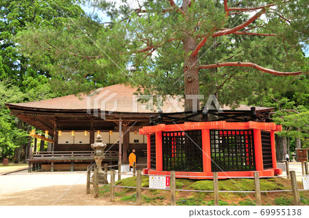 在法壇和三棵杉樹的佛教寺廟 在法壇和三棵杉樹的佛教寺廟 69955138