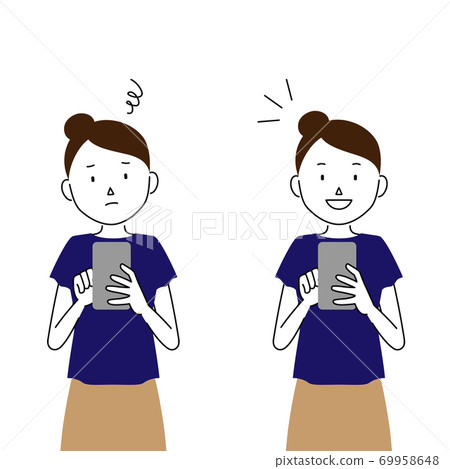 使用智能手機的女性插圖集（我不知道該如何使用！） 69958648