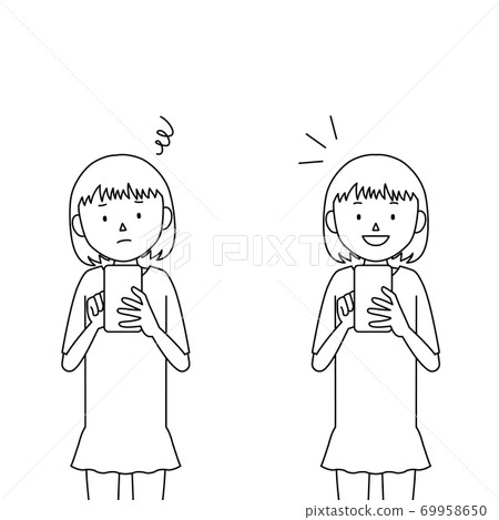 使用智能手機的女孩的插圖集（我知道，我不知道如何使用它！） 69958650