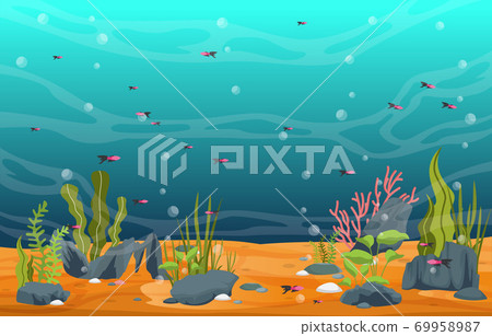 Beautiful Aquarium Fish Colorful Reef Water Plant Illustration 69958987