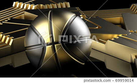 Illustration of basketball and star-shaped abstraction 69959014