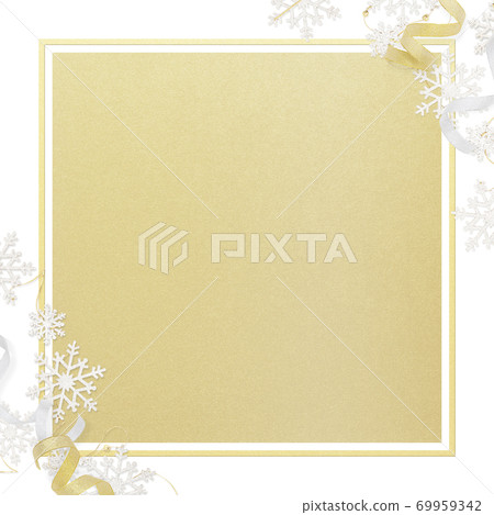 用雪花環裝飾的白色和金色框架-存在多種變化 69959342