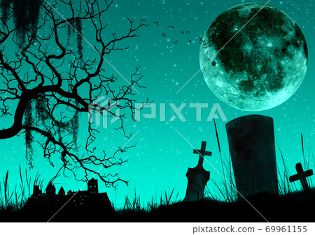 Full moon in the background of the tomb and castle 5 69961155