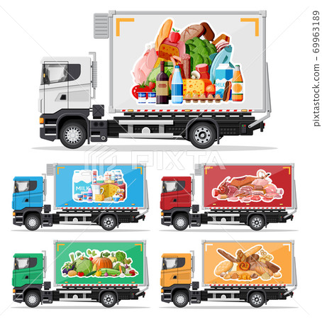 Truck car full of food products. Truck car full of food products. 69963189