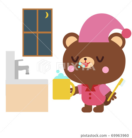 熊圖在晚上刷牙 69963960